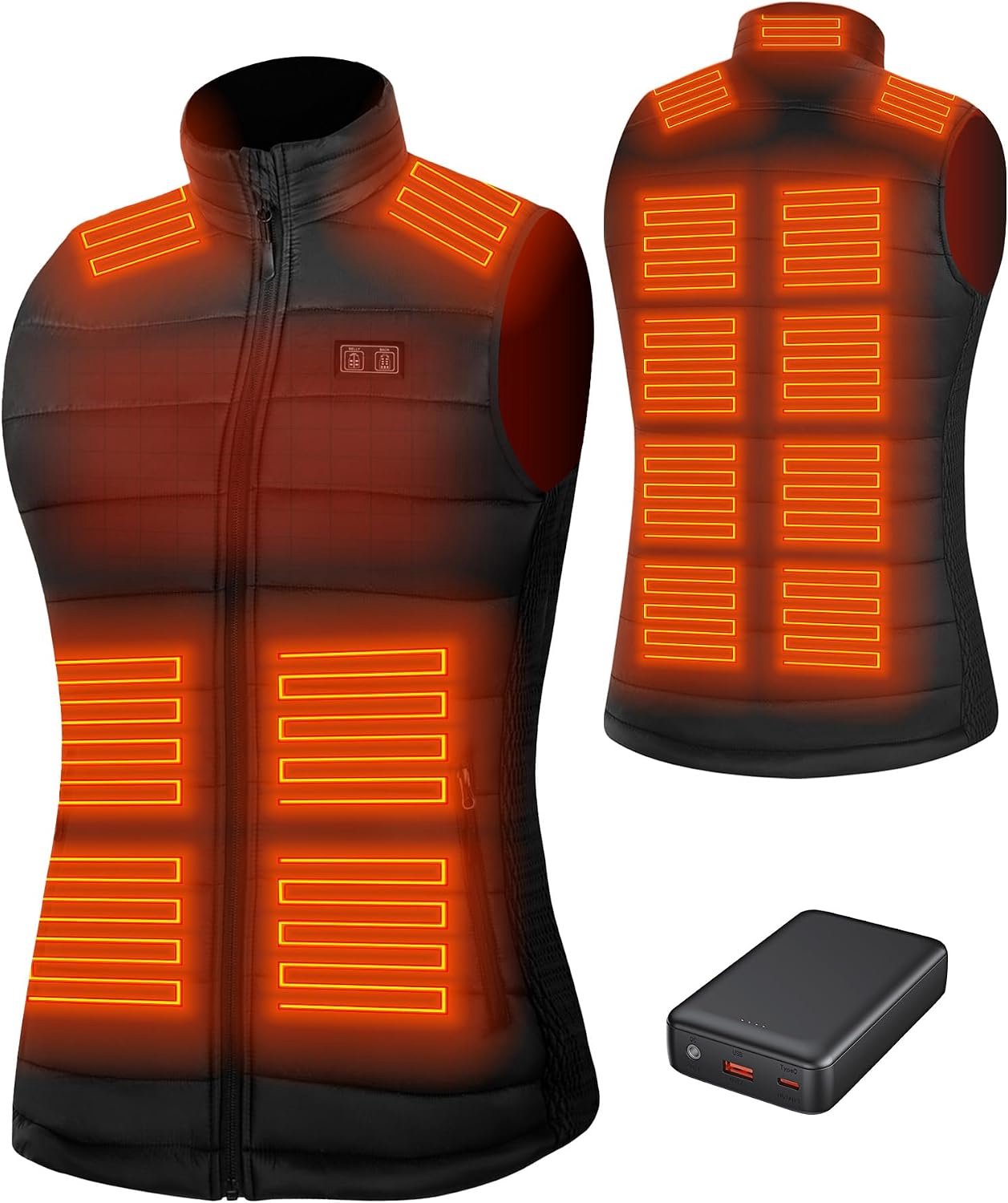 Verwarmingsvest voor dames met 15 verwarmingszones, 3 warmtestanden, afzonderlijke bediening voor voor- en achterkant