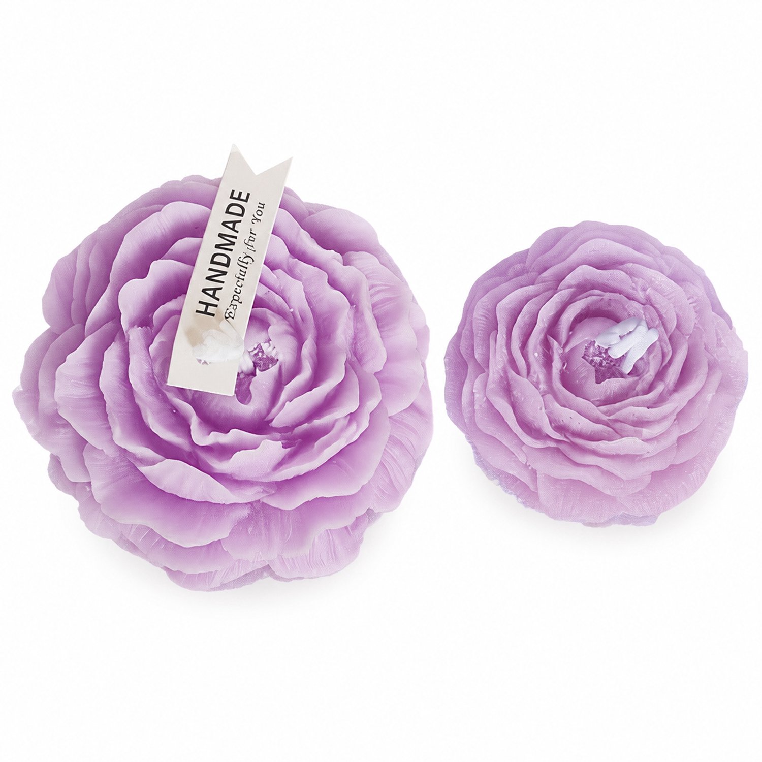 SWGOTA Kleine paarse geurkaars in pioenroosvorm - Lavendel - Handgemaakt van sojawasmengsel - 5,6 x 2,6 cm, 32 g