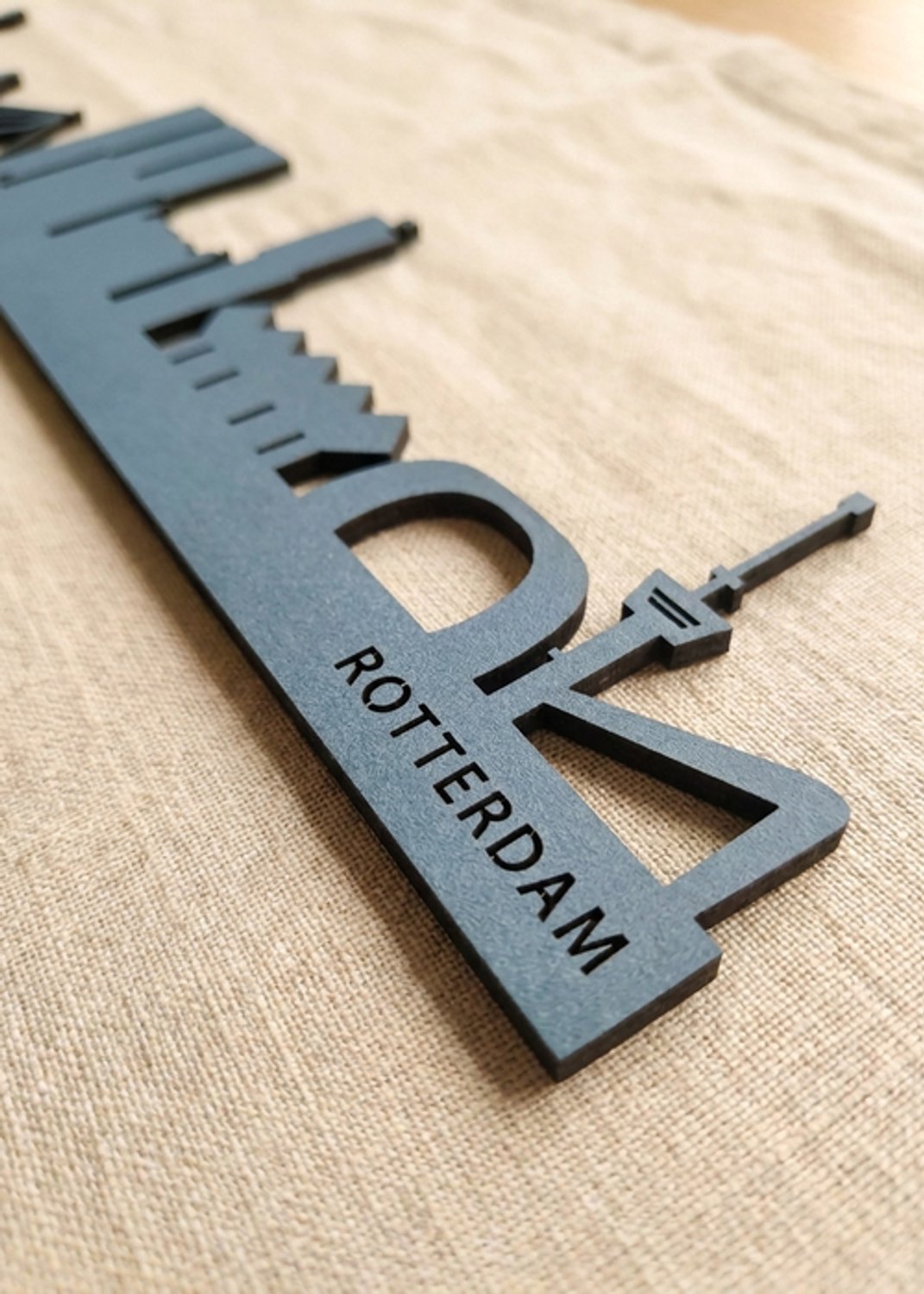 Houten Skyline Rotterdam | Wanddecoratie voor aan de muur | Blauw MDF | 100 x 20 cm