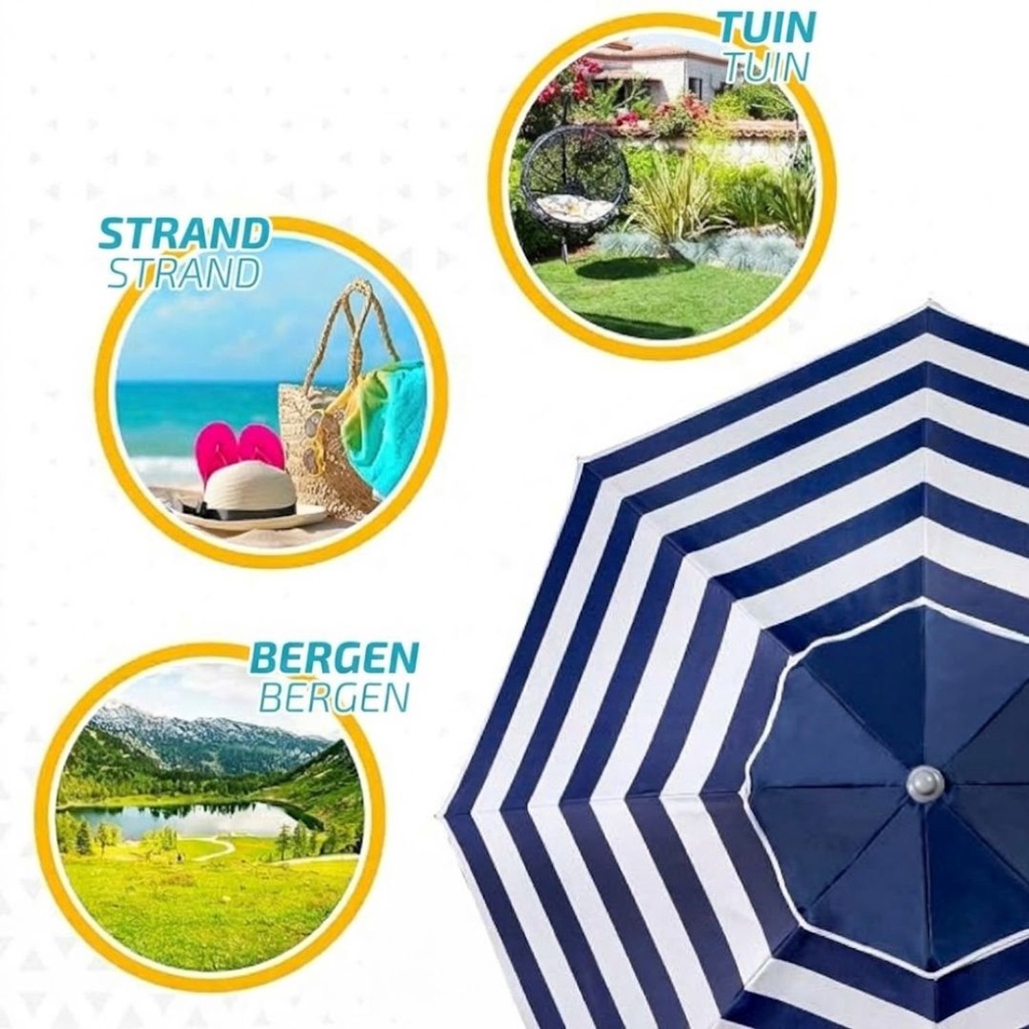 Strandparasol - Opvouwbare parasol - Zonwering buiten - Blauw en Wit