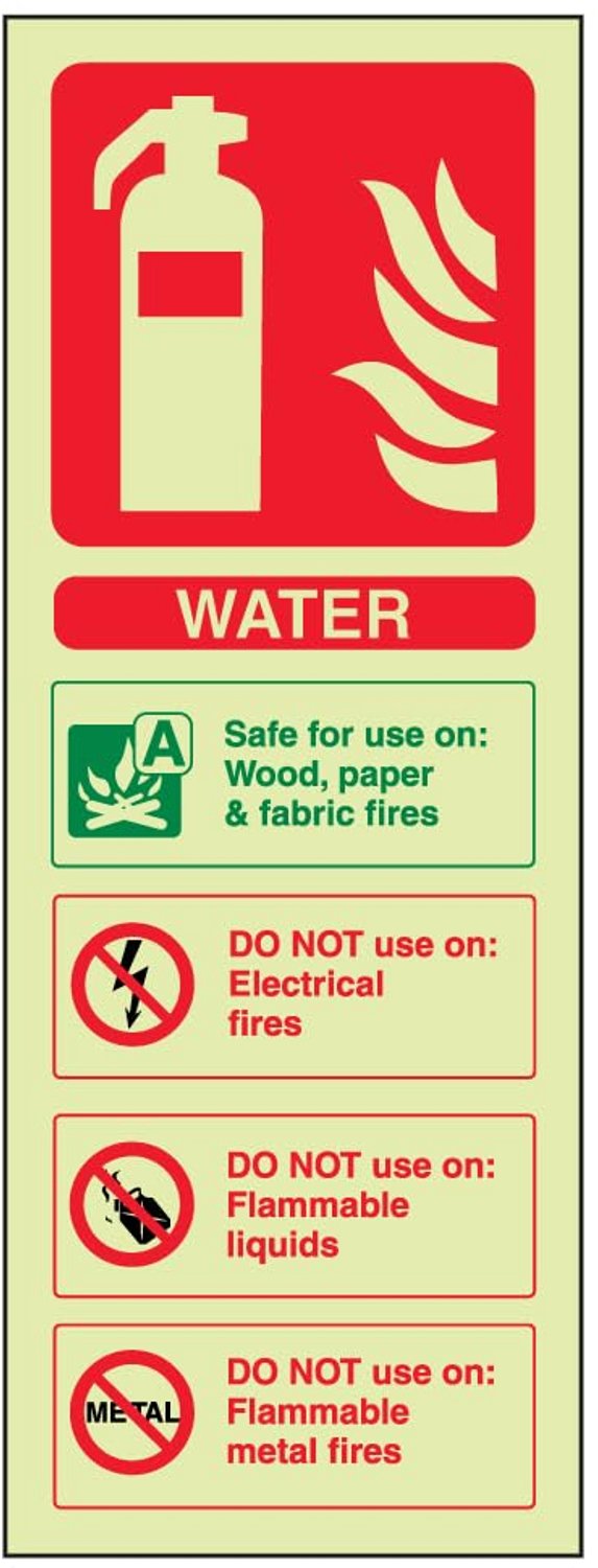 Brandblusser sign - 100 mm x 280 mm - kunststof - glow in the dark, water identificatie - m-winkel