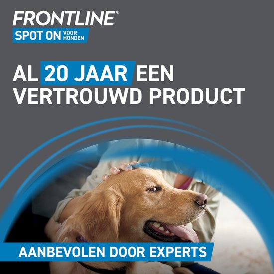 Vrouw aait een gouden retriever. "Al 20 jaar een vertrouwd product. Aanbevolen door experts."