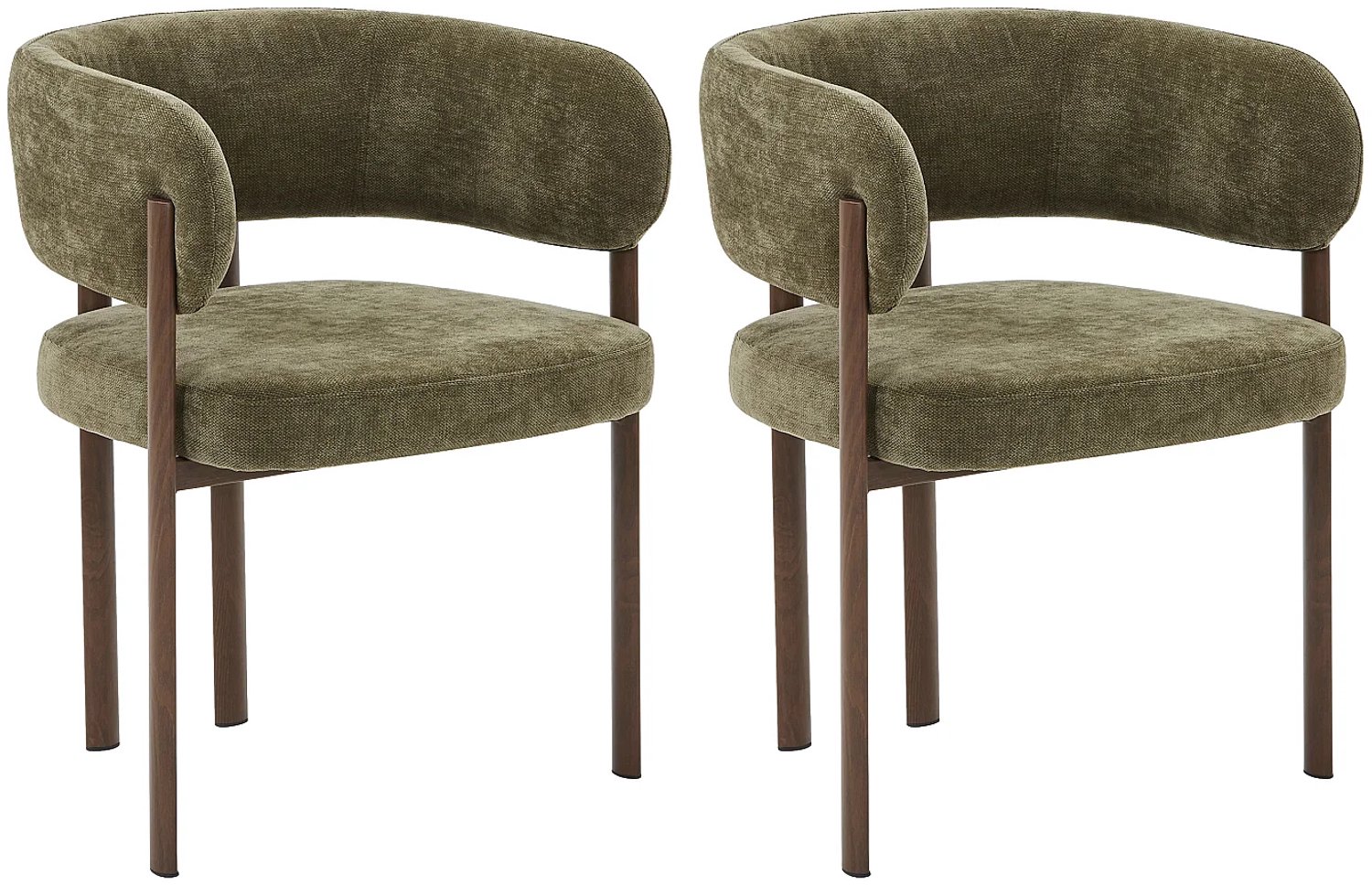 Vente-unique Set van 2 stoelen in stof en metaal met houtlook - Groen en donker naturel - CIBARO Kaki