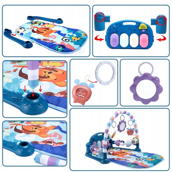 Baby Speelgym met Piano - Speelmat - Licht en Geluid - Voetpiano - Hangende Rammelaars - Spiegel - Voor Liggen, Trappelen en Grijpen - Vanaf 0 Maanden — afbeelding 5