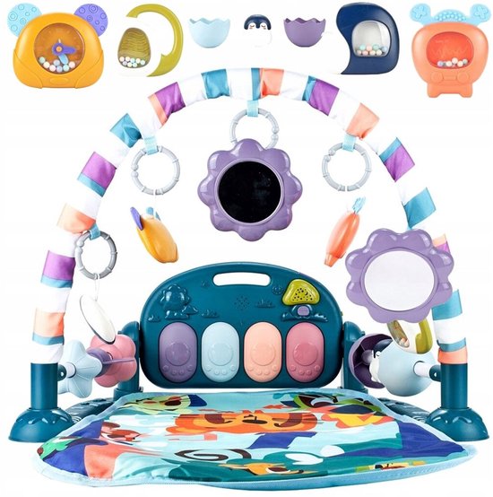 Baby Speelgym met Piano - Speelmat - Licht en Geluid - Voetpiano - Hangende Rammelaars - Spiegel - Voor Liggen, Trappelen en Grijpen - Vanaf 0 Maanden — afbeelding 4