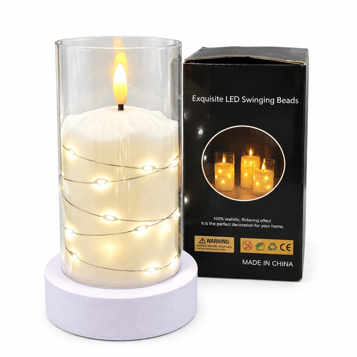 led kaarsen - 1 kaars van 7,5 x 15 cm met puntvormige vlam, warm licht, lichtdraad en transparante kunststof kap, zonder batterijen