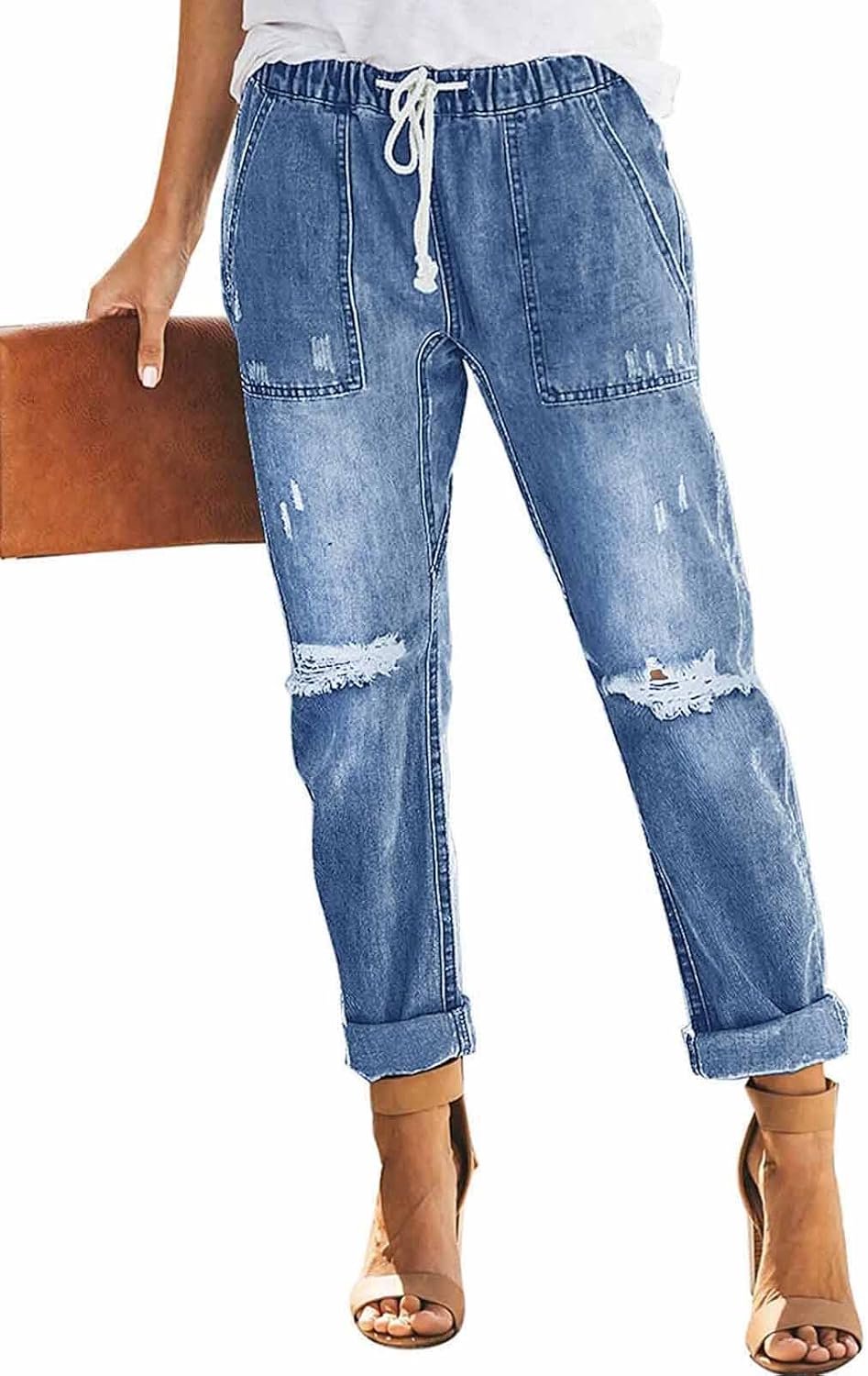 Jeans, high waist, gescheurd, mom fit