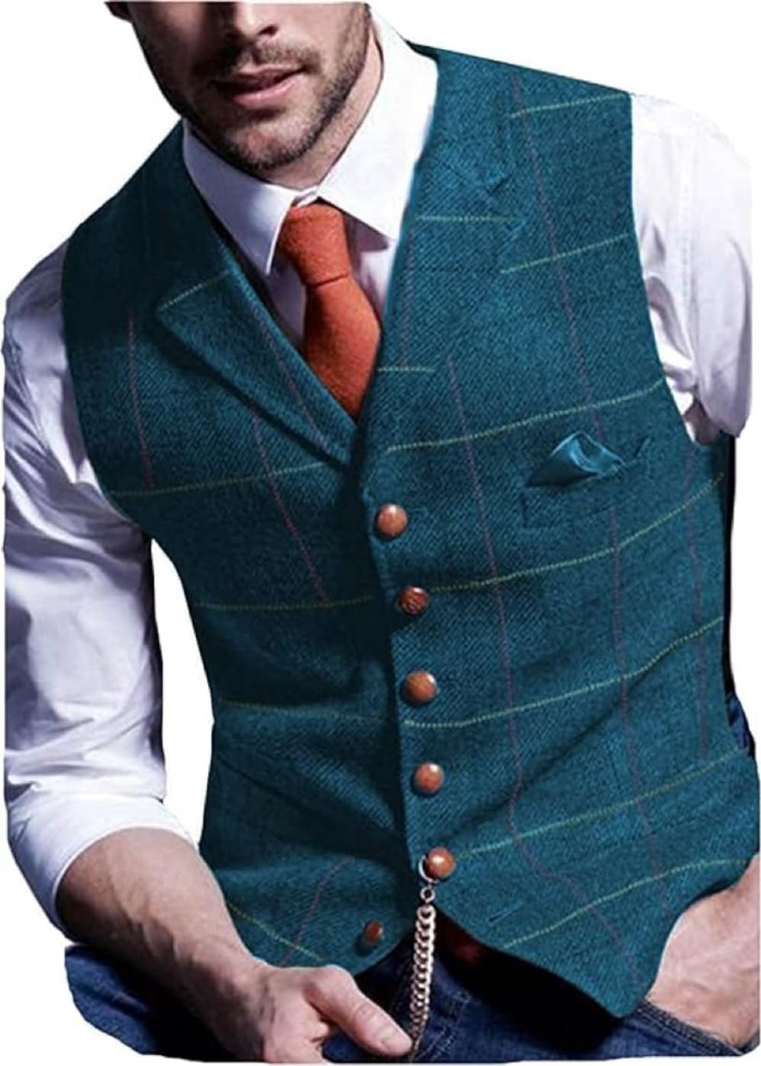 Weste, slim fit, geruit, wol, tweed