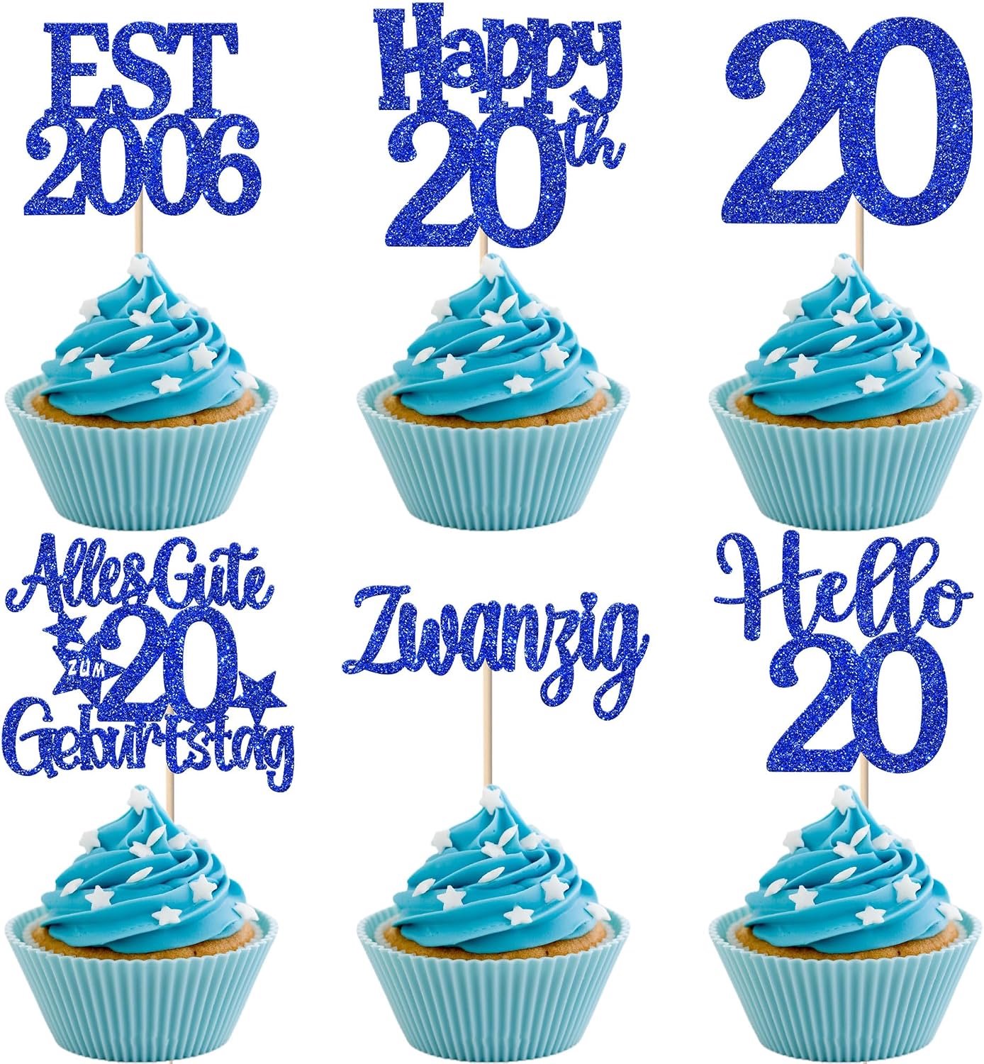 24 Cupcake Toppers 20e Verjaardag 20e Verjaardagstaartdecoratie Glitter 20