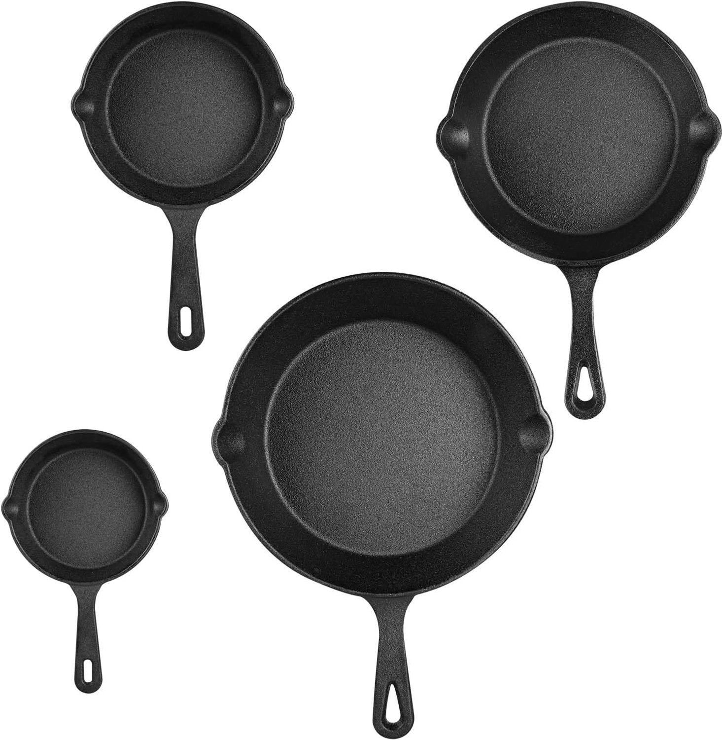4-delig gietijzeren pannenset, 14/16/20/26 cm, voor alle kookplaten en oven