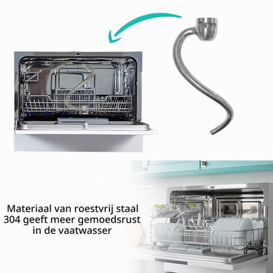 Roestvrijstalen kneedhaak voor keukenmachine, spiraalaccessoires voor 4,5/6QT kantelkop, professionele keukenhulp, bakaccessoires, vaatwasmachinebestendig — afbeelding 3