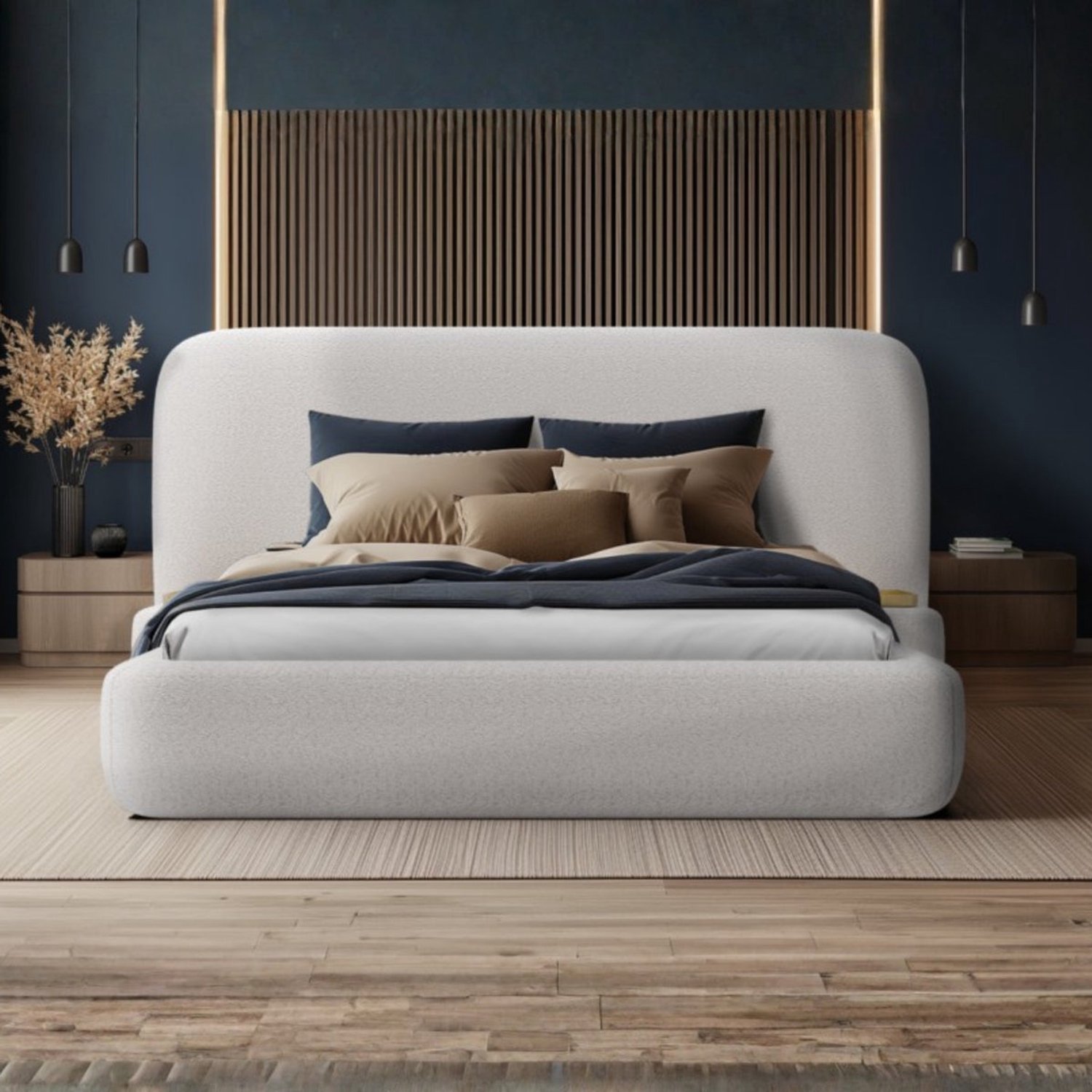 Mörgenn Bedframe Calpe 160x200 - Marineblauw - Nachtkastjes - Met Matras Marineblauw (Perfect Harmony 77)