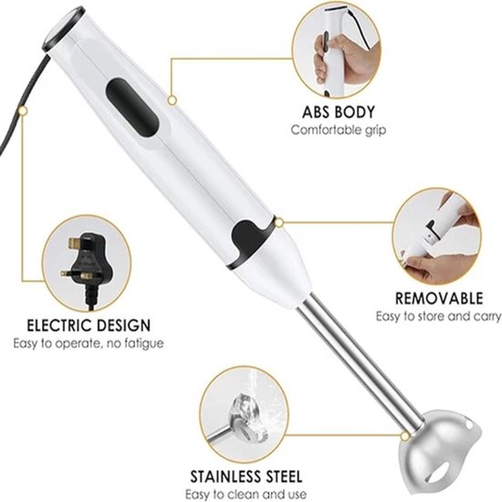 Staafmixer 400W - Elektrische Handblender - RVS Mixvoet - Variabele Snelheid - Voor Soep, Saus, Smoothies en Sap - Compact Keukenapparaat - Wit — afbeelding 4