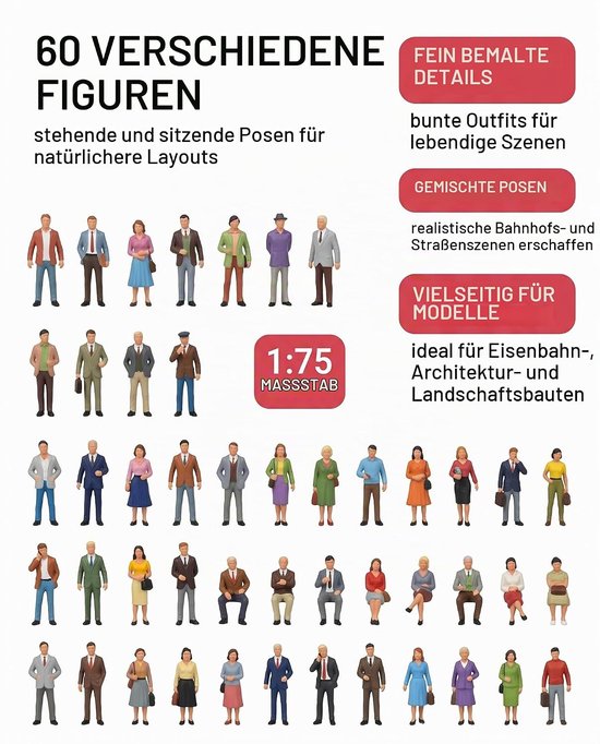 60 Miniatuur Figuurtjes 1:75 Schaal Model Mensen Zittend Staand Architectuurmodel Bouw Doe-het-zelf Landschap — cadeau in Cadeau-ideeën - foto 2