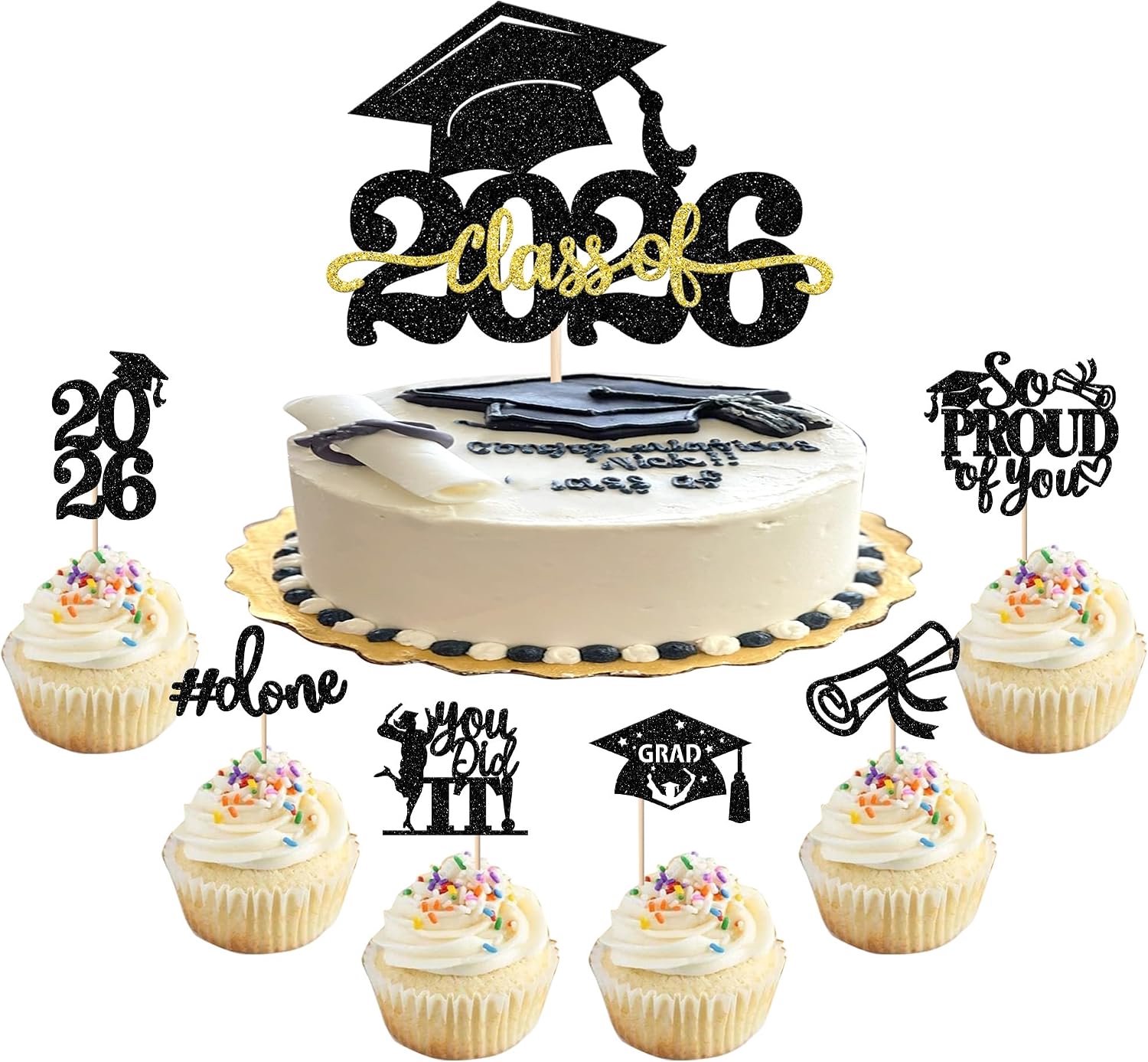 25 Cupcaketoppers "Gefeliciteerd" voor 2026 afstudeerfeest