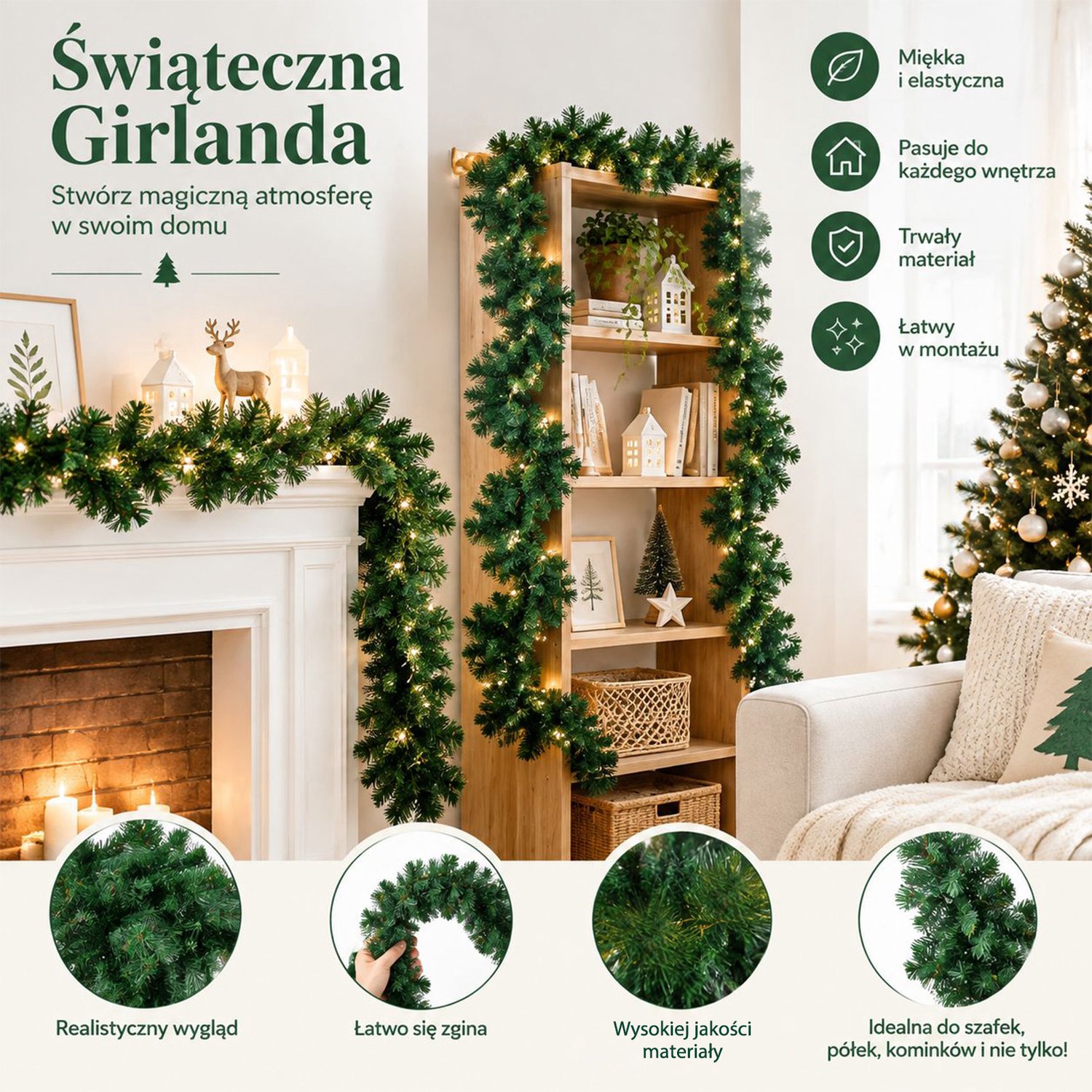 Kerstguirlande – 270 cm – 2 stuks – Zelf te decoreren – Kerstslinger – Kerstversiering en kerstdecoratie voor binnen en buiten – foto 6