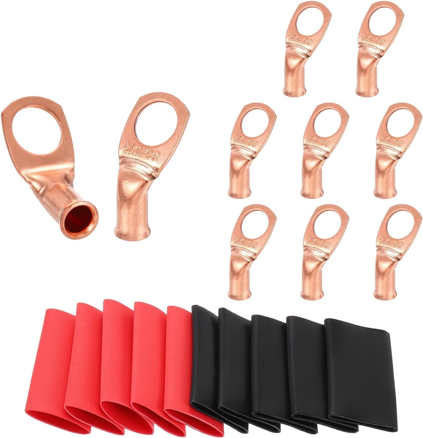 batterijkabelklemmen 10 x 45° - koperen ringklemconnector - met krimpslangen 3:1 - voor veilige verbinding - ServiceTopper