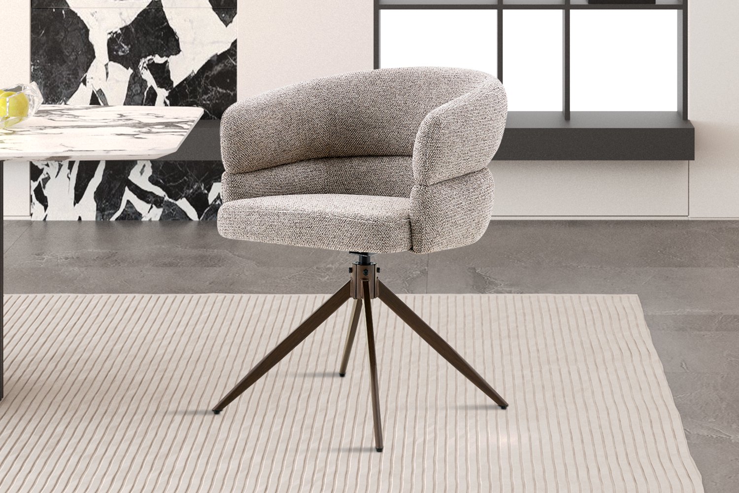 Leonie Draaibare Eetkamerstoel Pepper – 180° Auto-Return – Walnootkleurige Metalen Kruispoot – Per Stuk