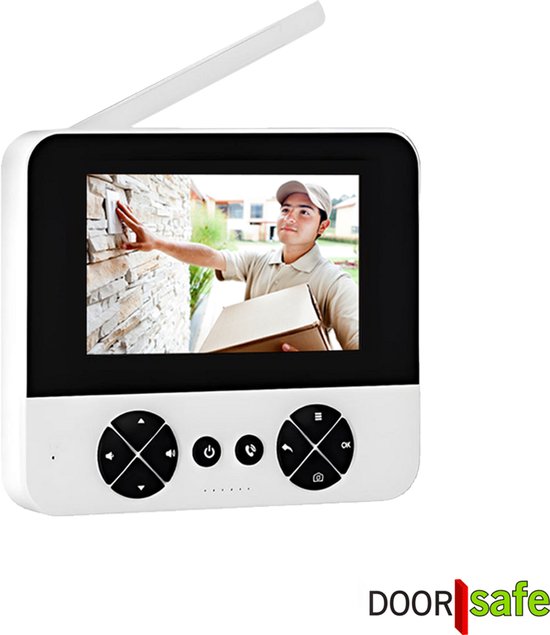 Doorsafe 4451 - Draadloze camera deurbel - Wit - 4.3″ Scherm - Draadloos, standaard bereik - Deurbel op uitneembare en oplaadbare 3600mAh accu - Laag resolutie beeld - Simplex audio - Met monitoring - 16Gb SD-kaart — afbeelding 2
