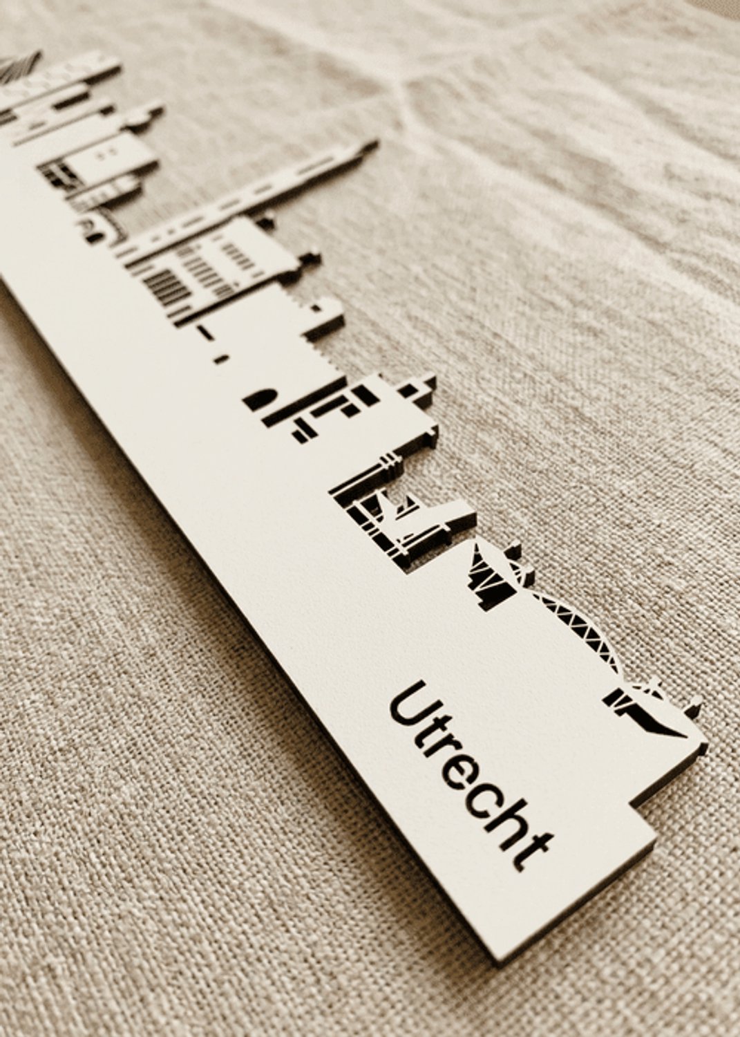 Houten Skyline Utrecht | Wanddecoratie voor aan de muur | Wit MDF | 100 x 20 cm