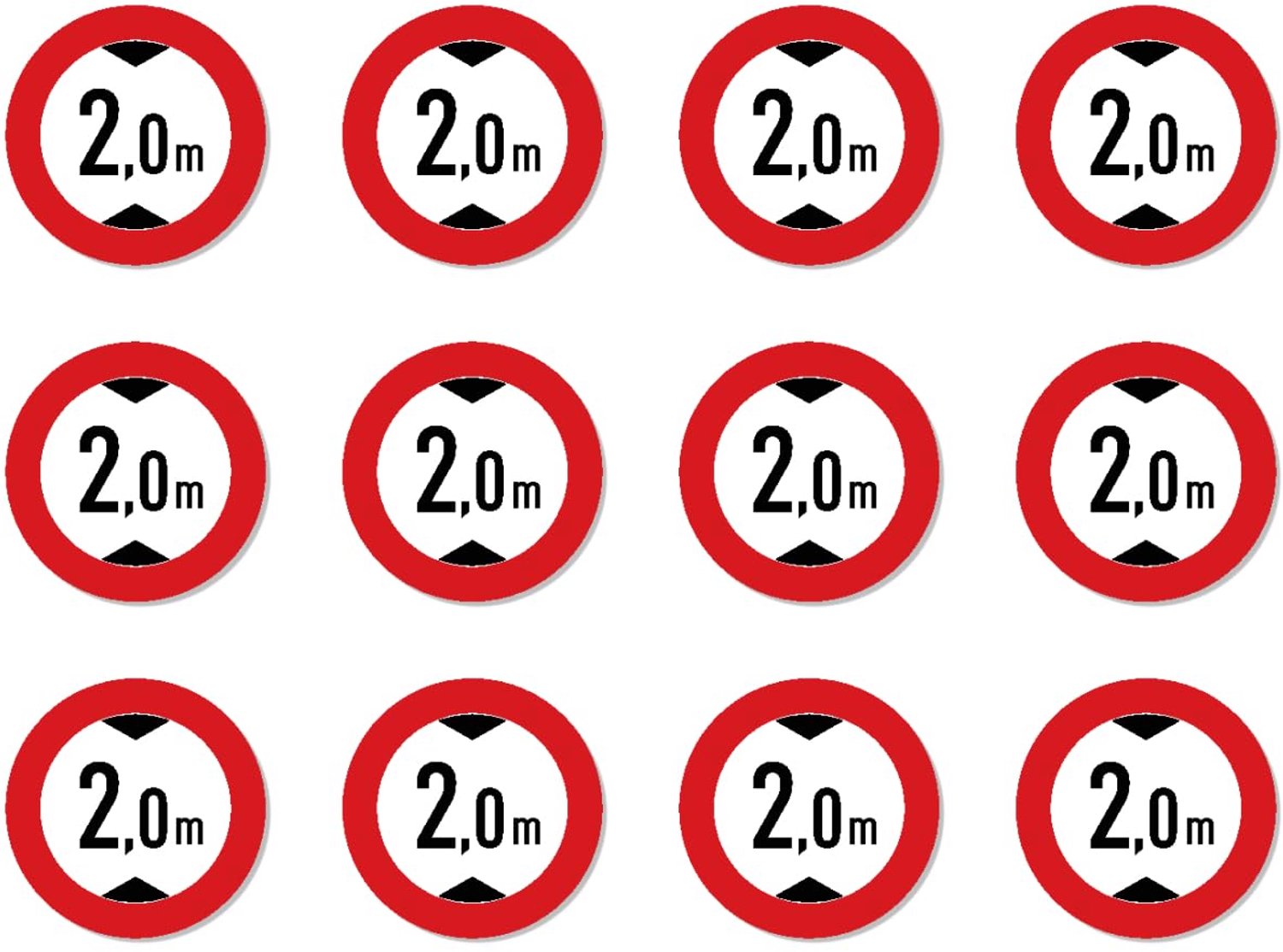 Sticker 25 mm - 12 stuks - maximale doorrijhoogte 2,0 m - waterdicht en uv-bestendig - m-winkel