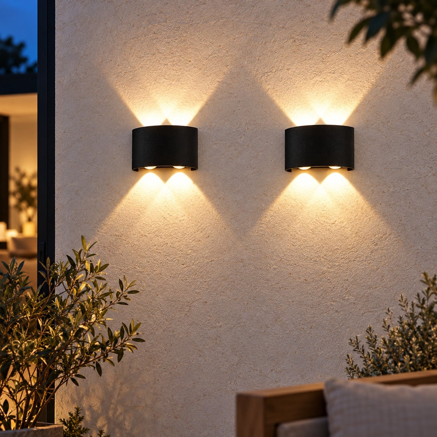 Narvie Wandlamp buiten - Set van 2 - LED - IP65 - Zwart - Kunststof - Halfrond - Uplight en downlight - 3000 K - Lichtbronnen inbegrepen