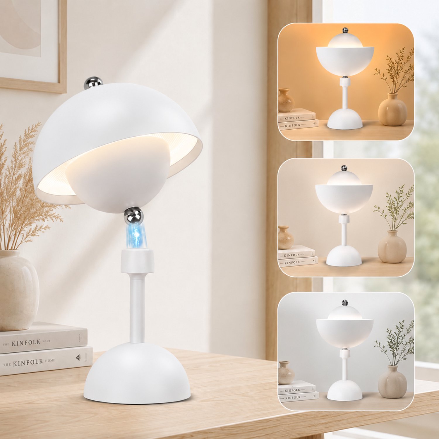 Lapamax Draadloze Tafellamp Oplaadbaar met 360° Magnetisch Design - 5000mAh & USB-C - Nachtlampje met Touch - Bedlamp met 3 Kleurtemperaturen & Traploos Dimbaar - Sfeerverlichting voor Nachtkastje, Leeshoek en Terras - Wit - 1 Stuk