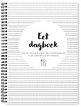 Spiraalgebonden Eetdagboek met zwarte stippellijnen en tekst 'Eet dagboek' in een witte cirkel.