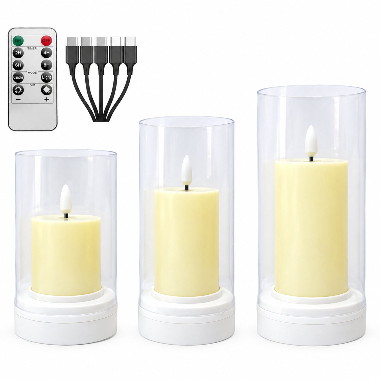 SWGOTA led kaarsen voor sfeerdecoratie - 1 stuk, 8 x 19,5 cm, warmgeel licht, afstandsbedienbaar, met transparante cilinder