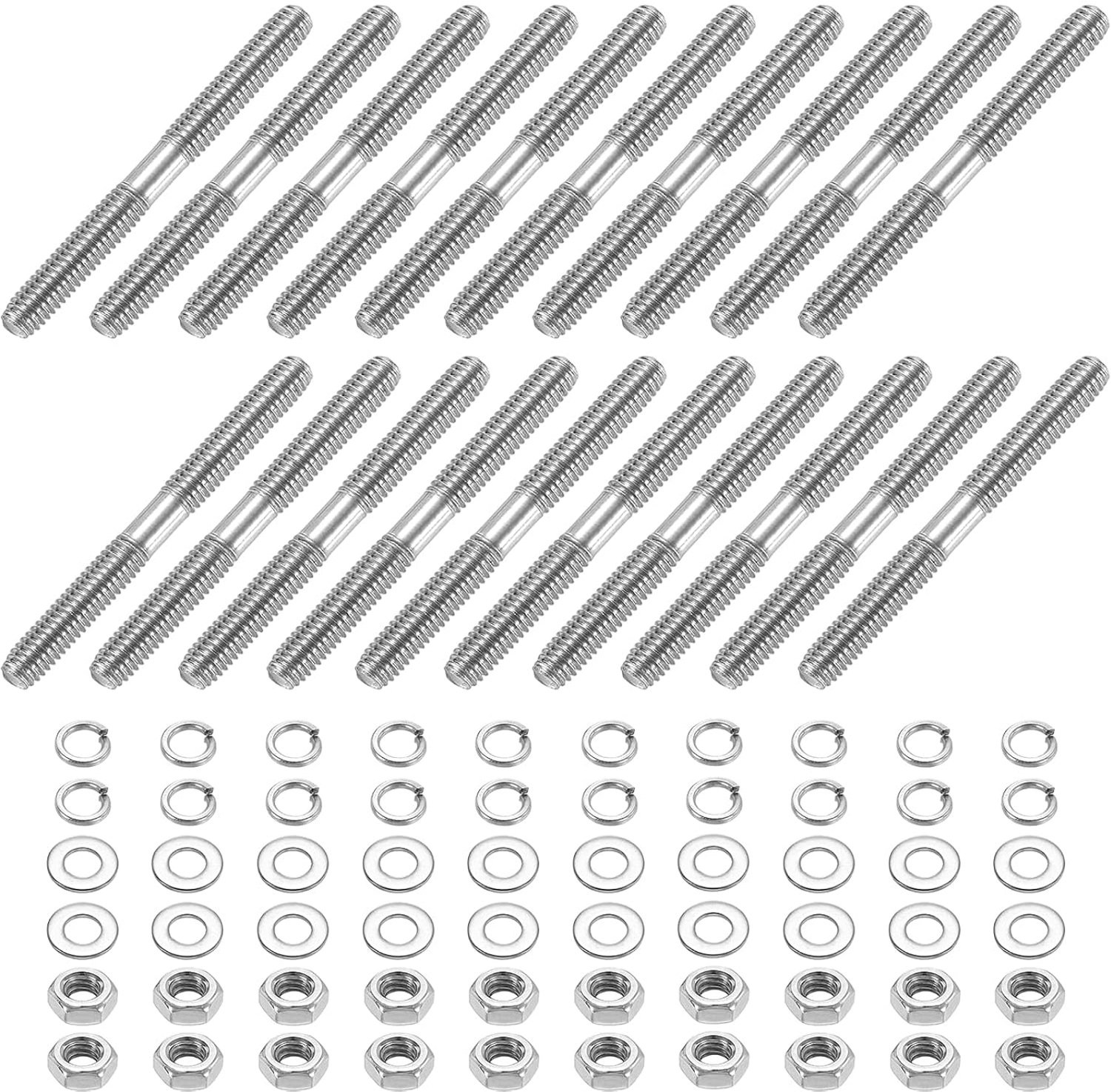 draadstangen 20 stuks M4 x 40 mm - roestvrij staal 304 - dubbele schroefdraad - inclusief moeren en ringen - ServiceTopper