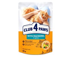 Kattenvoer Club 4 Paws - Makreel in Jus - Compleet Natvoer 24x85gr met Omega 3 & 6