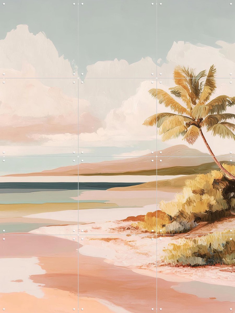 IXXI Pastel Tropical Lagoon Landscape, Branka Kodžoman - 60 x 80 cm - Gratis ophangtool - Grote wanddecoratie en posters - Kleurrijk, Woonkamer