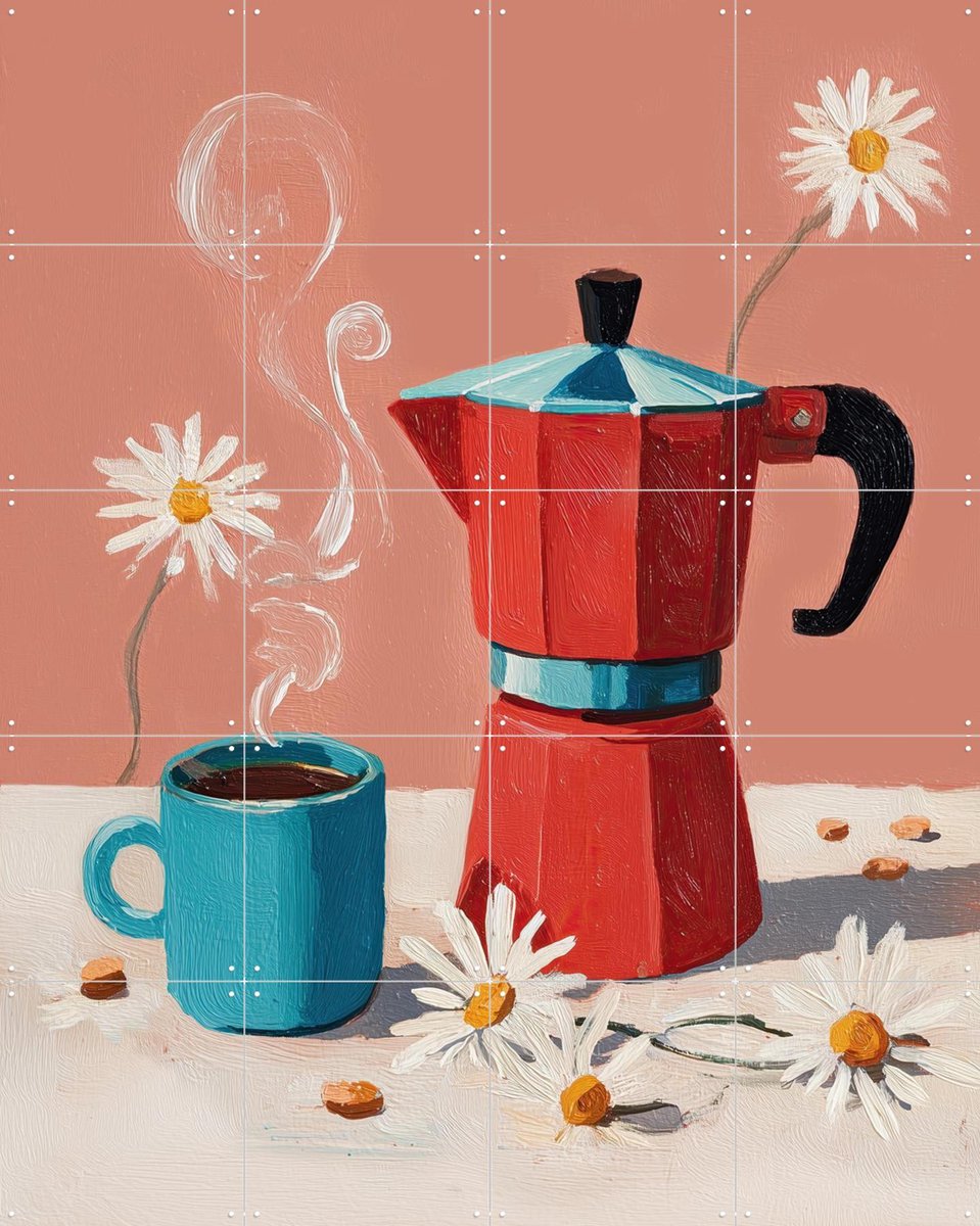 IXXI Daisy Coffee, Branka Kodžoman - 80 x 100 cm - Gratis ophangtool - Grote wanddecoratie en posters - Speels, Eetkamer, Keuken, Woonkamer