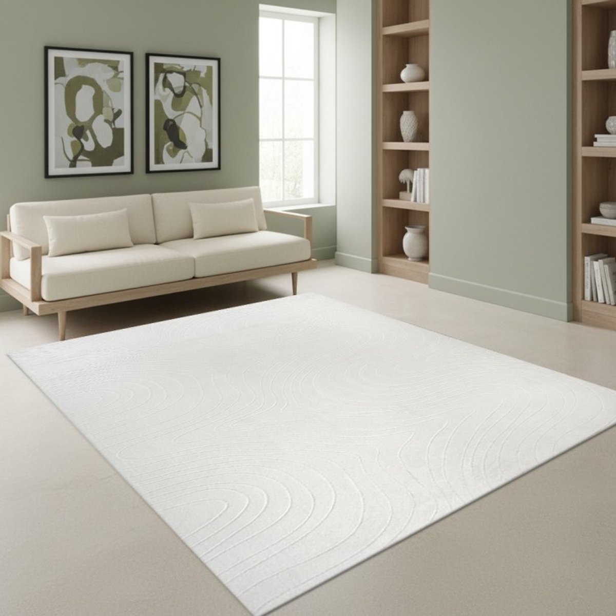 TapisTrend Kinderkleed Crème Modern crèmekleurig vloerkleed met grote, organisch gevormde golven voor de woonkamer, slaapkamer en eetkamer, foto 2