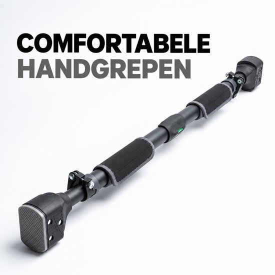 Zwarte optrekstang met comfortabele grijze handvatten en ingebouwde waterpas.