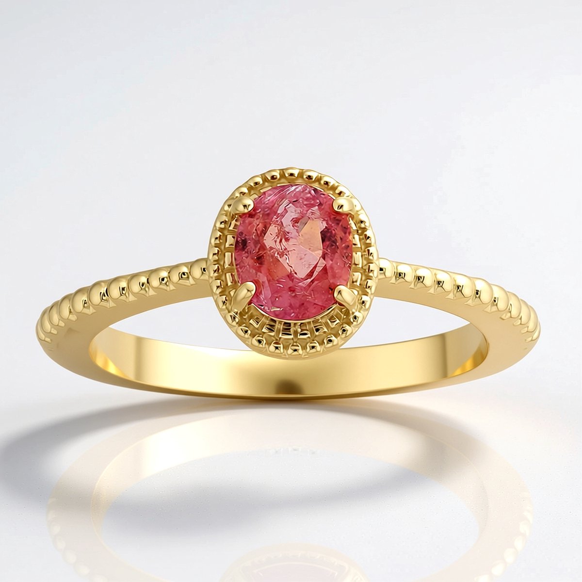 Cavill - 9 Karaats Gouden Damesring - Ovale 0,52 ct Pezzottaite Edelsteen uit Madagaskar - Elegante Filigraan Ring - Roze Edelsteen Sieraad