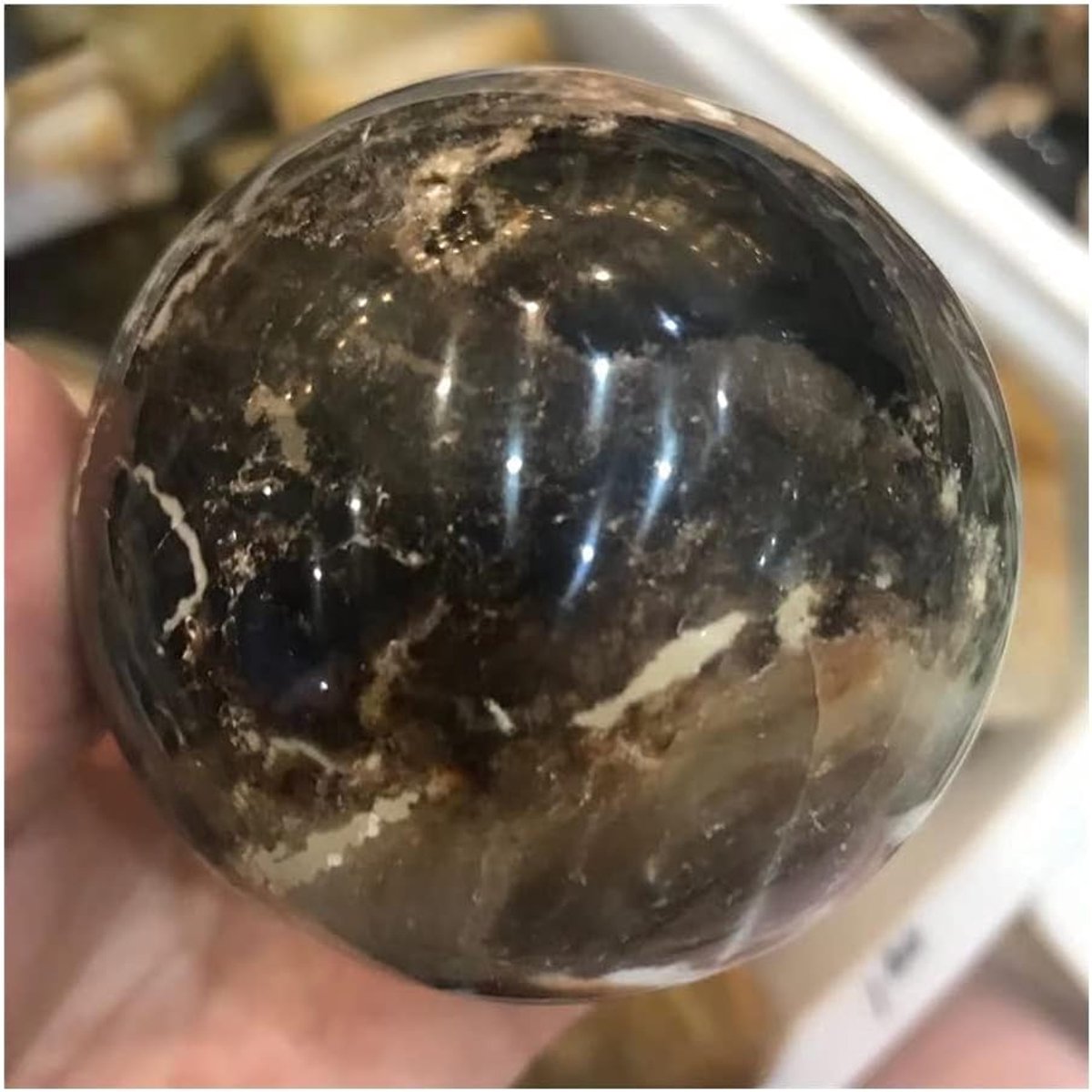 Gezondheid en huishouden Natuurlijke zwarte opaal kristallen bol, gekleurde steen, zwart kristal, bureaudecoratie, kantoor meubels kwade steen. Miniascape steen (Size : 400-450g)