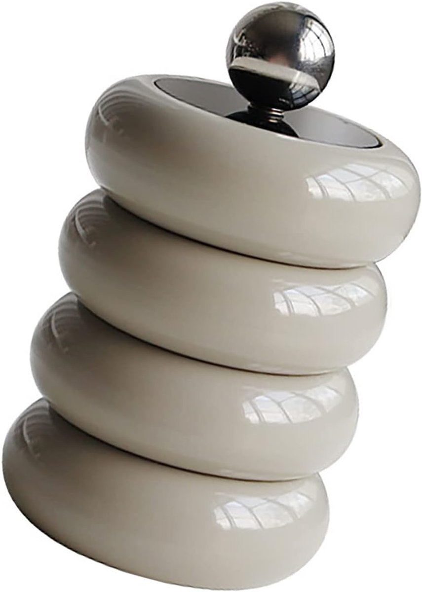 Qtip Houder, Handgemaakte Hars Wattenstaafje Opslagcontainer met Afdichtingsdeksel, Roestvrijstalen Bal, voor Badkamer Make-up Organizer Cadeau (Khaki)