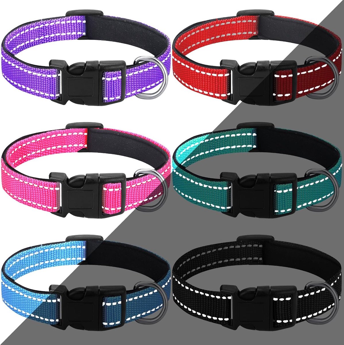 6 stuks reflecterende hondenhalsband, zachte gewatteerde ademende verstelbare nylon halsband met veiligheidsgesp voor honden, katten, puppy, huisdieren accessoires (medium, frisse kleur)