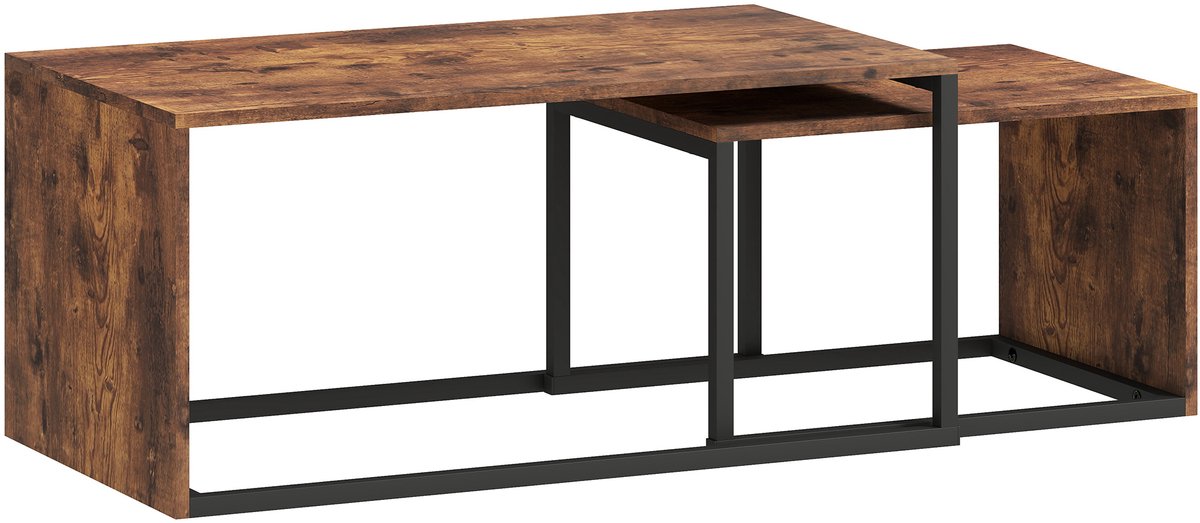 Homona 2-delige salontafelset - Bijzettafel - 90 x 48 x 42 cm en 59 x 42 x 36 cm - Zwart/Bruin