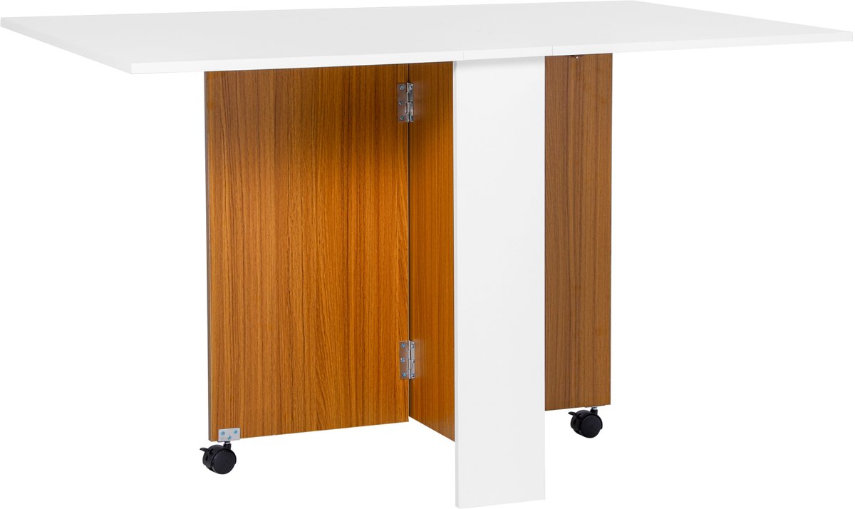 Homona Klaptafel - Inklapbaar en verrijdbaar - 120 x 80 x 73 cm - Teak/Wit