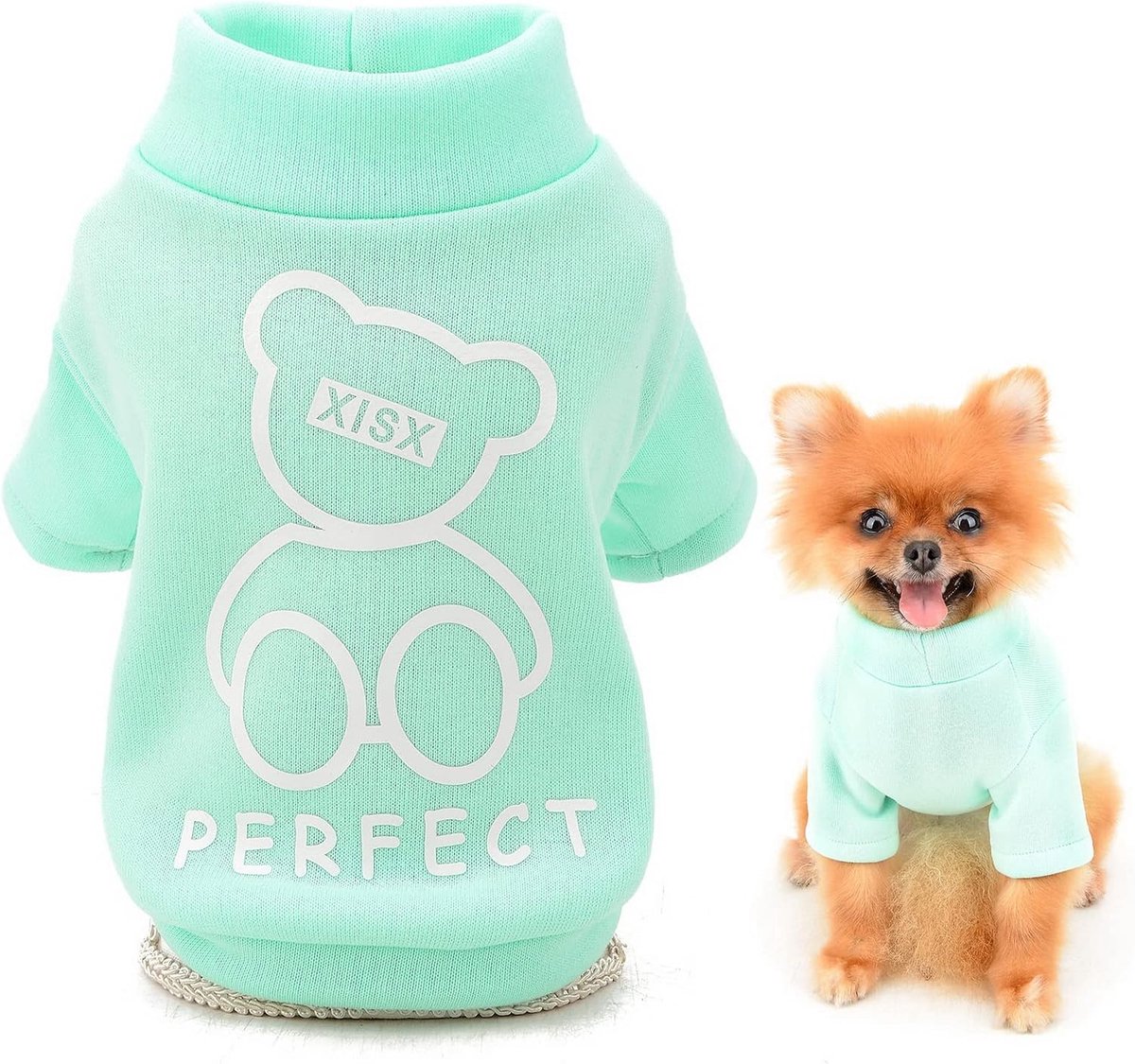 Leuke Cartoon Puppy Fleece Sweatshirt Trui Truien Voor Kleine Middelgrote Honden Kat Jongen Meisje Yorkie Chihuahua Kitten Warm Herfst Winter Kleding, Groen, M