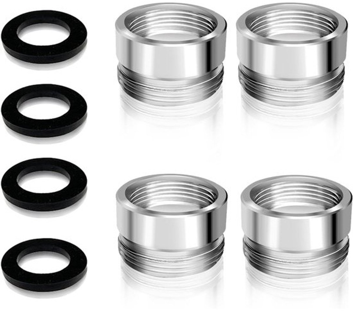 Faucet adapter 4 stuks dubbelgewinde adapter M22 naar M18 voor keukenwaterfilter met rubberen afdichting