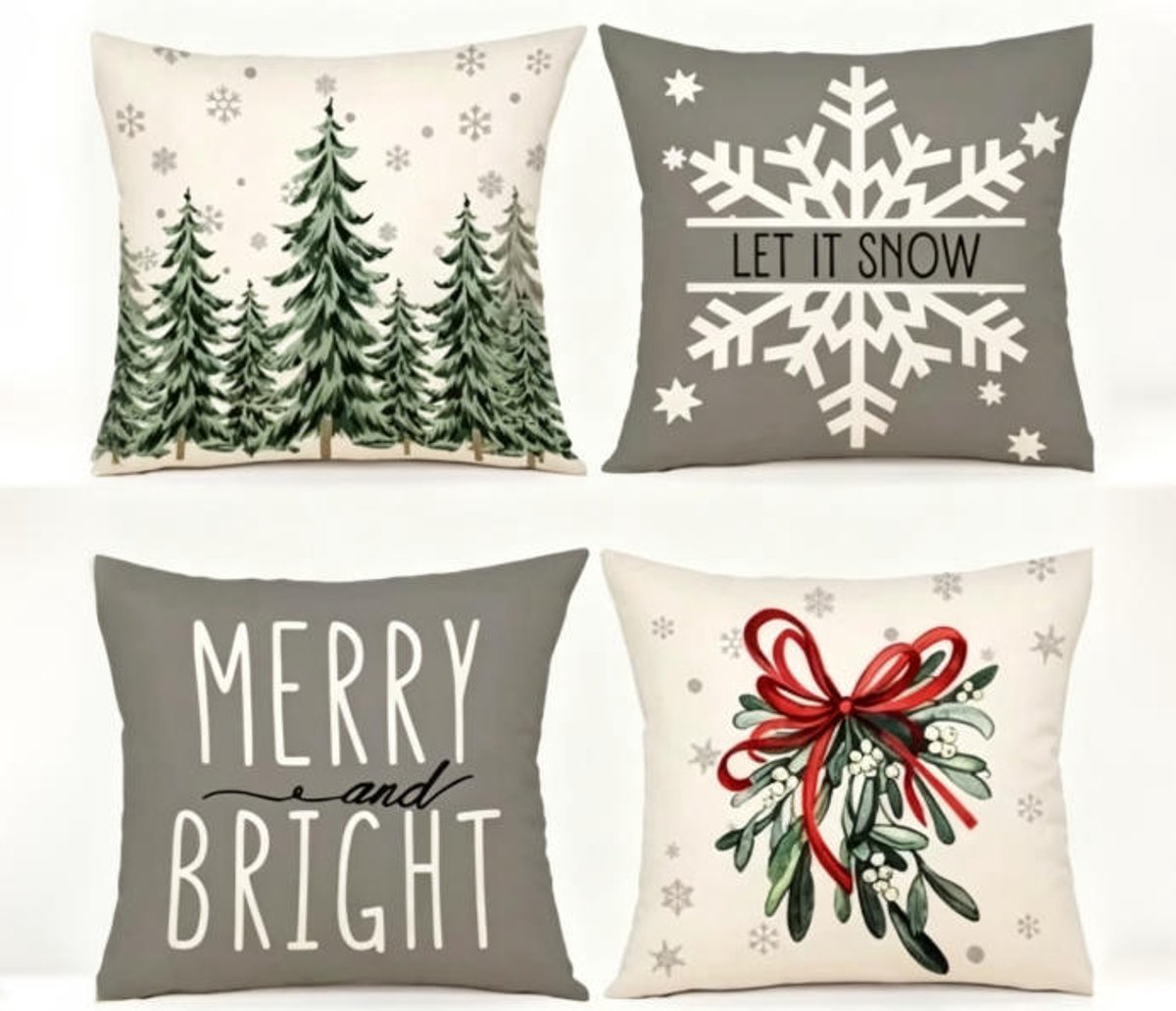 Christmas kussenhoes - 45 x 45 cm - Set van 4 - Kerstdecoratie / Landelijke stijl - Kussenhoes voor bank
