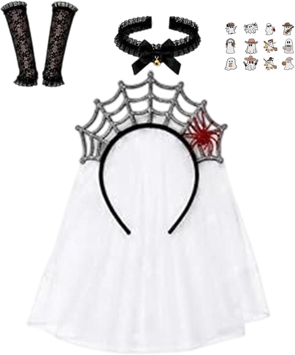 Bruidskostuum voor dames, gothic outfit met hoofdband sluier