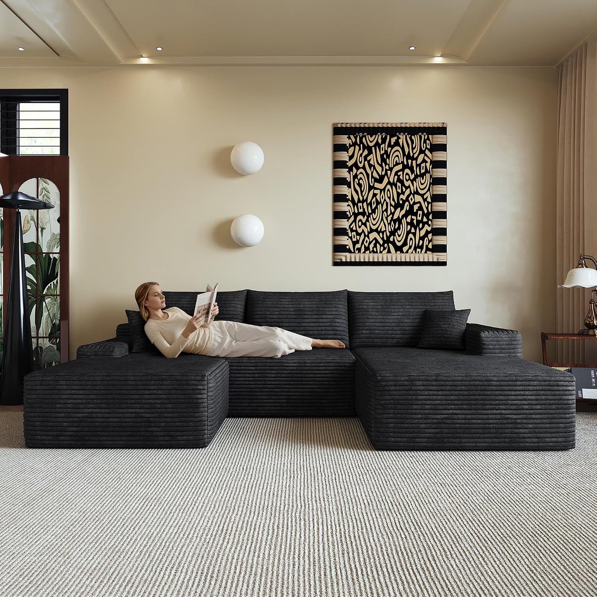 Modulaire hoekbank, 270 cm, U-vorm, 3-zits, rechts, zwart
