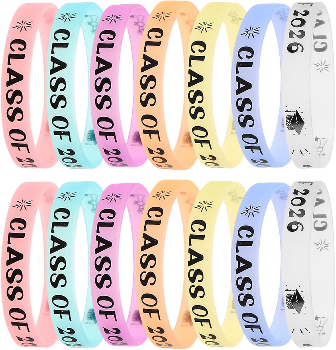 14 Stuks Delige Class of Siliconen Armbanden Fluorescerende Afstudeerpolsbanden in Kleuren Comfortabele Huidvriendelijke Feestaccessoires voor Kleuterschool Sport Avondvieringen