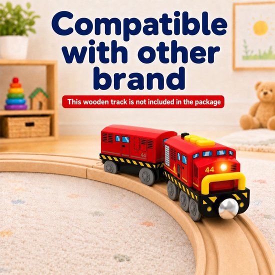 Trein voor kinderen, elektrische lok, houten trein, speelgoed, locomotief trein met licht en geluid, magnetische treinset compatibel met Brio, Thomas, speelgoedauto voor jongens en peuters — afbeelding 2