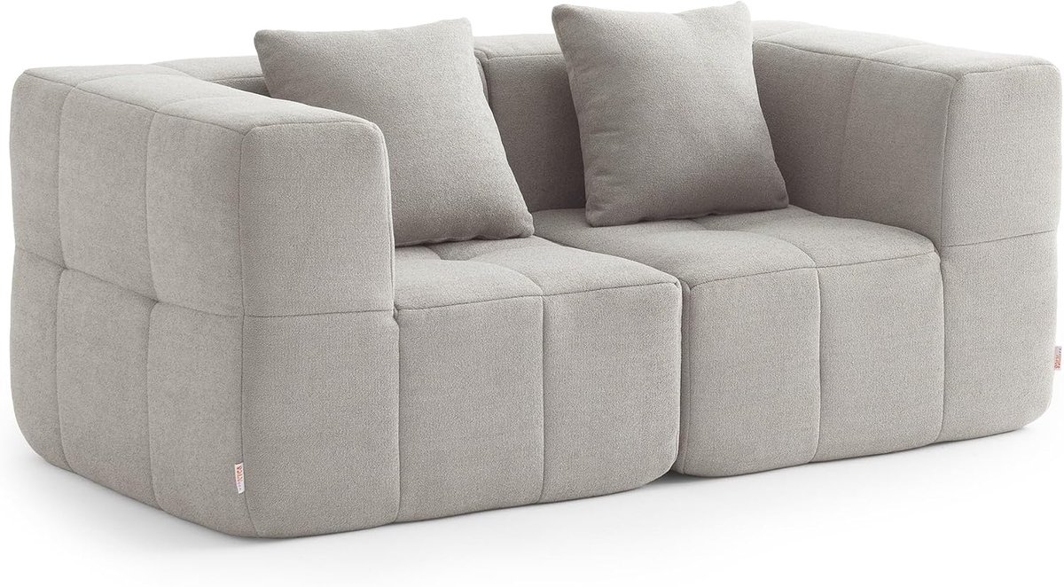 Bank, 2-zits, bouclé-stof, afneembare kussenhoezen (Steenbeige, 2-zits)