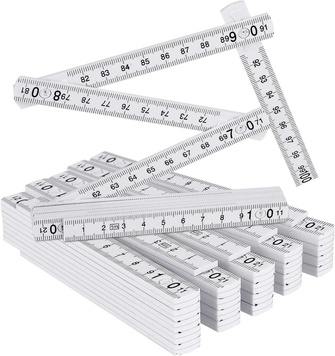 Mini Vouwmeter - Wit - 1 m - Kunststof met 10 Schakels - Voor Doe-het-zelvers